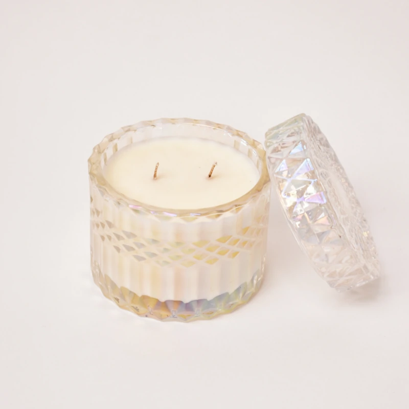 Luxury Iridescent glass candle jar with lids